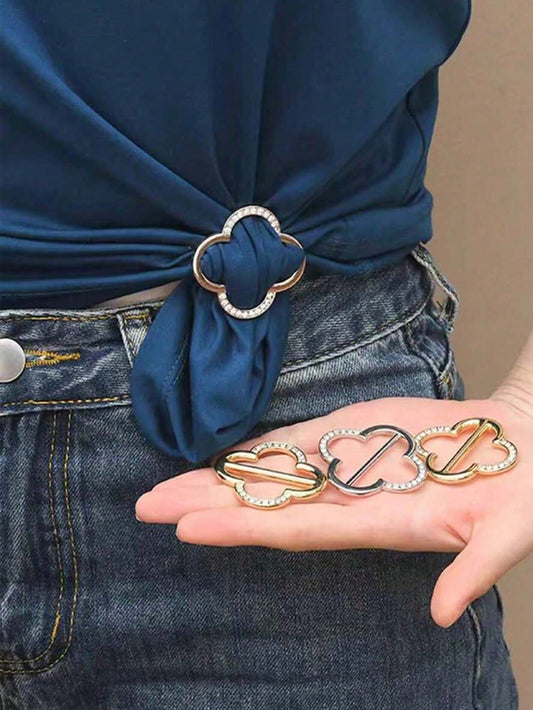 3PCS Ladies' Shirt Tie Clip, Women's Scarf Buckle, Belt Metal Clothing, Ring Accessories, For T-Shirts (2 Gold And 1 Silver)