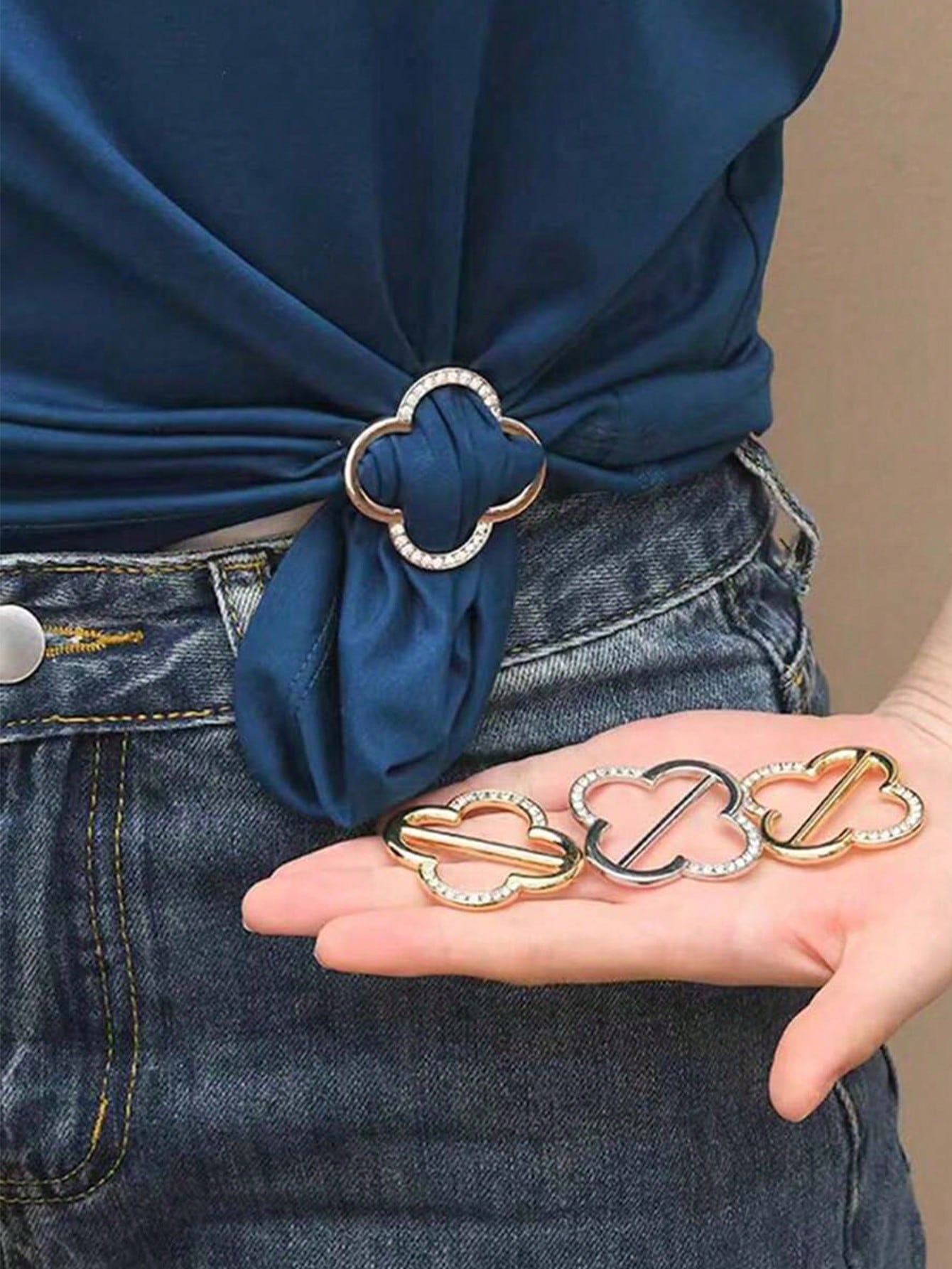 3PCS Ladies' Shirt Tie Clip, Women's Scarf Buckle, Belt Metal Clothing, Ring Accessories, For T-Shirts (2 Gold And 1 Silver)
