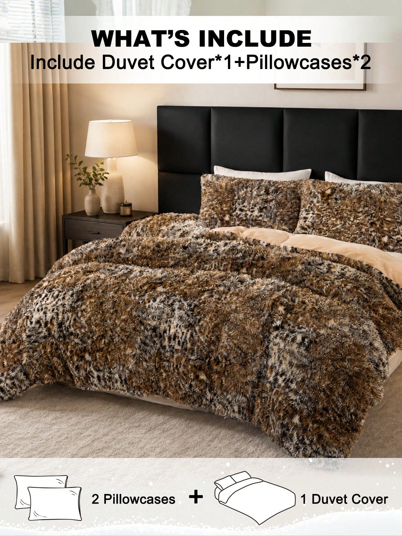 3pcs Leopard Animal Print Plush Duvet Cover Set, Soft Fluffy Shaggy Bedding Set With 2 Pillowcases, Cozy Warm Fuzzy Quilt Cover, Cute Animal Pattern Bedding For Bedroom Dorm Guest Room, King Queen Ful