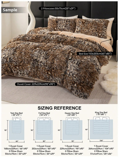 3pcs Leopard Animal Print Plush Duvet Cover Set, Soft Fluffy Shaggy Bedding Set With 2 Pillowcases, Cozy Warm Fuzzy Quilt Cover, Cute Animal Pattern Bedding For Bedroom Dorm Guest Room, King Queen Ful