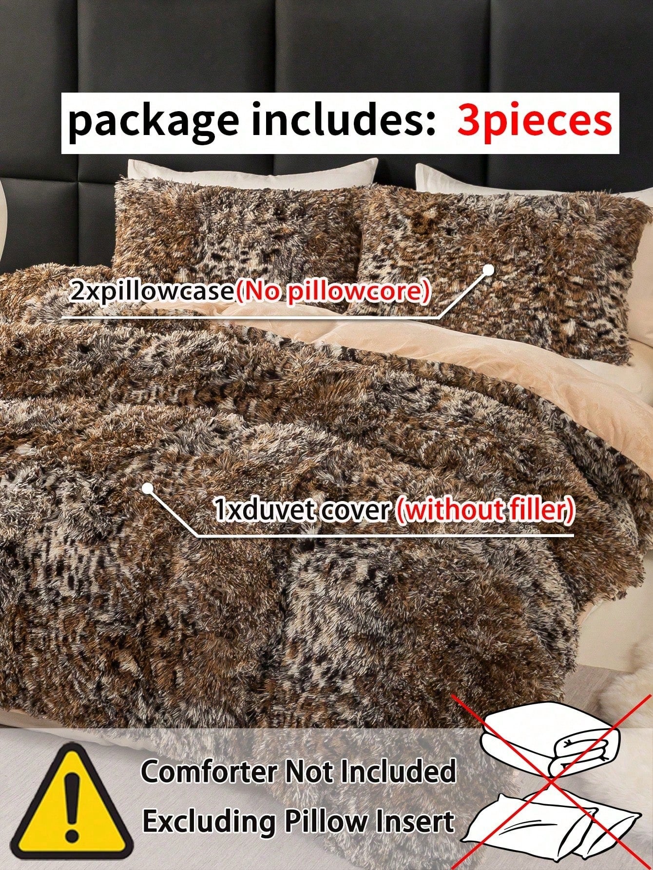 3pcs Leopard Animal Print Plush Duvet Cover Set, Soft Fluffy Shaggy Bedding Set With 2 Pillowcases, Cozy Warm Fuzzy Quilt Cover, Cute Animal Pattern Bedding For Bedroom Dorm Guest Room, King Queen Ful