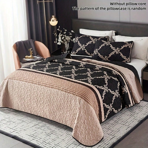 3pcs Light Luxury Simple Quilted Bed Cover Set, Palace Style Printed Pattern, Foldable, Includes 1 Bed Cover And 2 Pillowcases, Machine Washable, Comfortable For All Seasons, Soft, Breathable And Comf