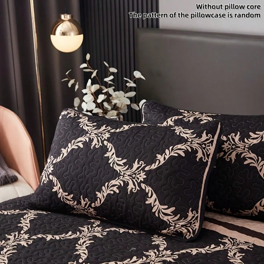 3pcs Light Luxury Simple Quilted Bed Cover Set, Palace Style Printed Pattern, Foldable, Includes 1 Bed Cover And 2 Pillowcases, Machine Washable, Comfortable For All Seasons, Soft, Breathable And Comf