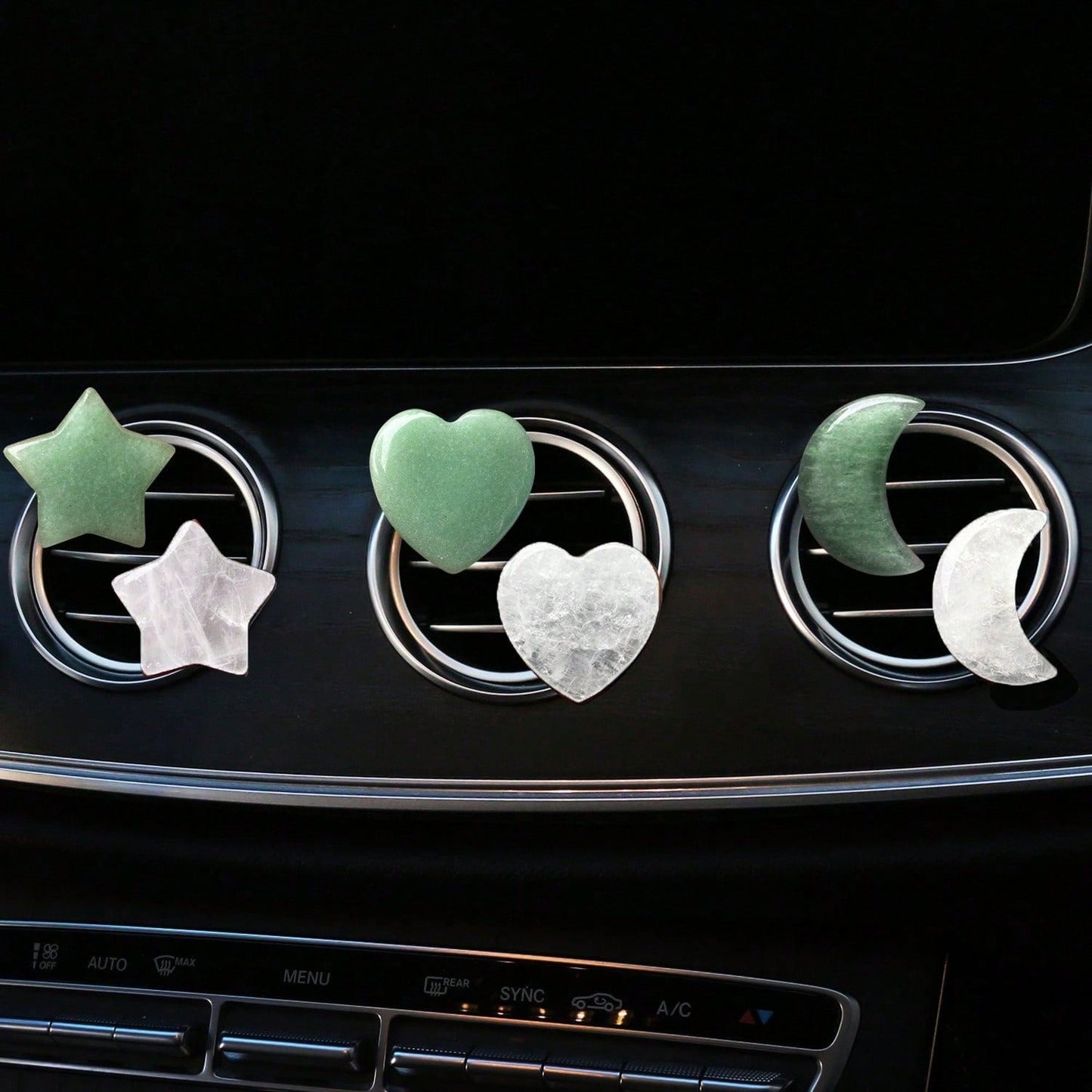3pcs Natural Crystal Crescent Moon, Star, Heart Shaped Car Air Vent Clip Decor, Natural Stone Decoration Accessories For Car Air Conditioning Outlet