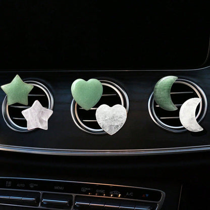 3pcs Natural Crystal Crescent Moon, Star, Heart Shaped Car Air Vent Clip Decor, Natural Stone Decoration Accessories For Car Air Conditioning Outlet