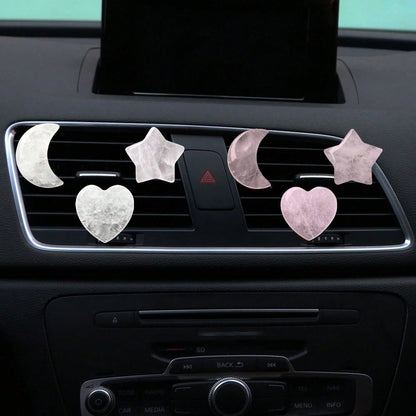 3pcs Natural Crystal Crescent Moon, Star, Heart Shaped Car Air Vent Clip Decor, Natural Stone Decoration Accessories For Car Air Conditioning Outlet