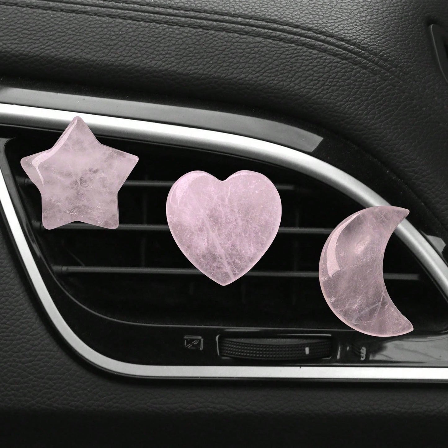 3pcs Natural Crystal Crescent Moon, Star, Heart Shaped Car Air Vent Clip Decor, Natural Stone Decoration Accessories For Car Air Conditioning Outlet