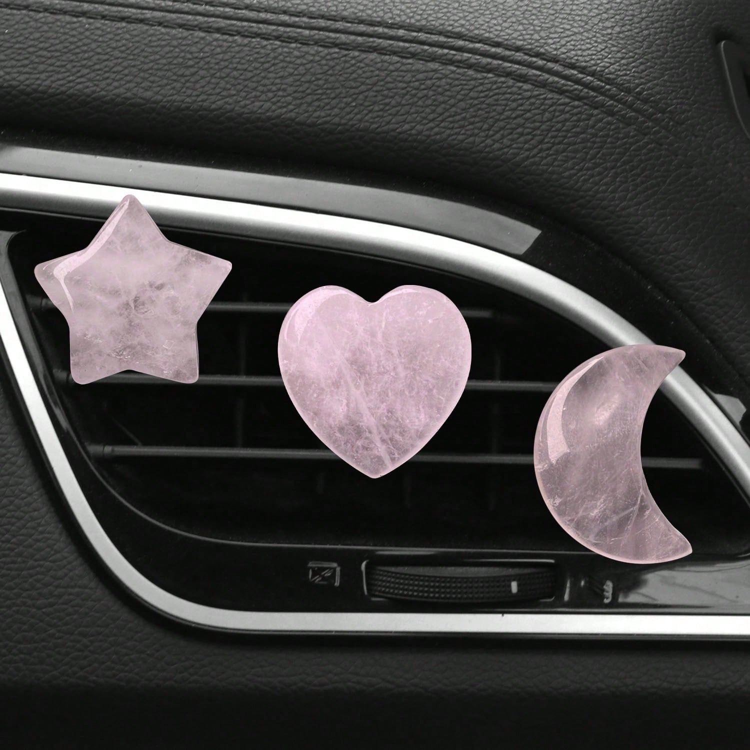 3pcs Natural Crystal Crescent Moon, Star, Heart Shaped Car Air Vent Clip Decor, Natural Stone Decoration Accessories For Car Air Conditioning Outlet