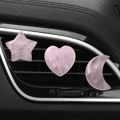 3pcs Natural Crystal Crescent Moon, Star, Heart Shaped Car Air Vent Clip Decor, Natural Stone Decoration Accessories For Car Air Conditioning Outlet