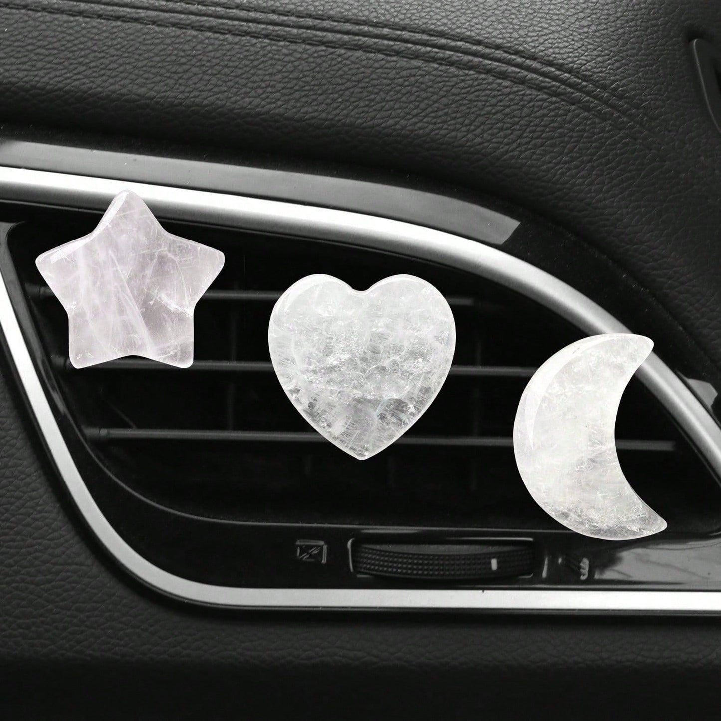 3pcs Natural Crystal Crescent Moon, Star, Heart Shaped Car Air Vent Clip Decor, Natural Stone Decoration Accessories For Car Air Conditioning Outlet