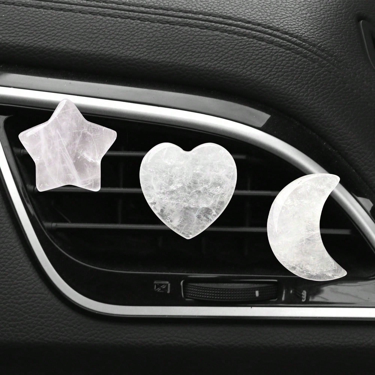 3pcs Natural Crystal Crescent Moon, Star, Heart Shaped Car Air Vent Clip Decor, Natural Stone Decoration Accessories For Car Air Conditioning Outlet