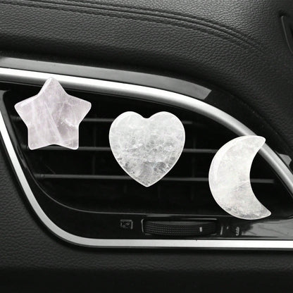 3pcs Natural Crystal Crescent Moon, Star, Heart Shaped Car Air Vent Clip Decor, Natural Stone Decoration Accessories For Car Air Conditioning Outlet