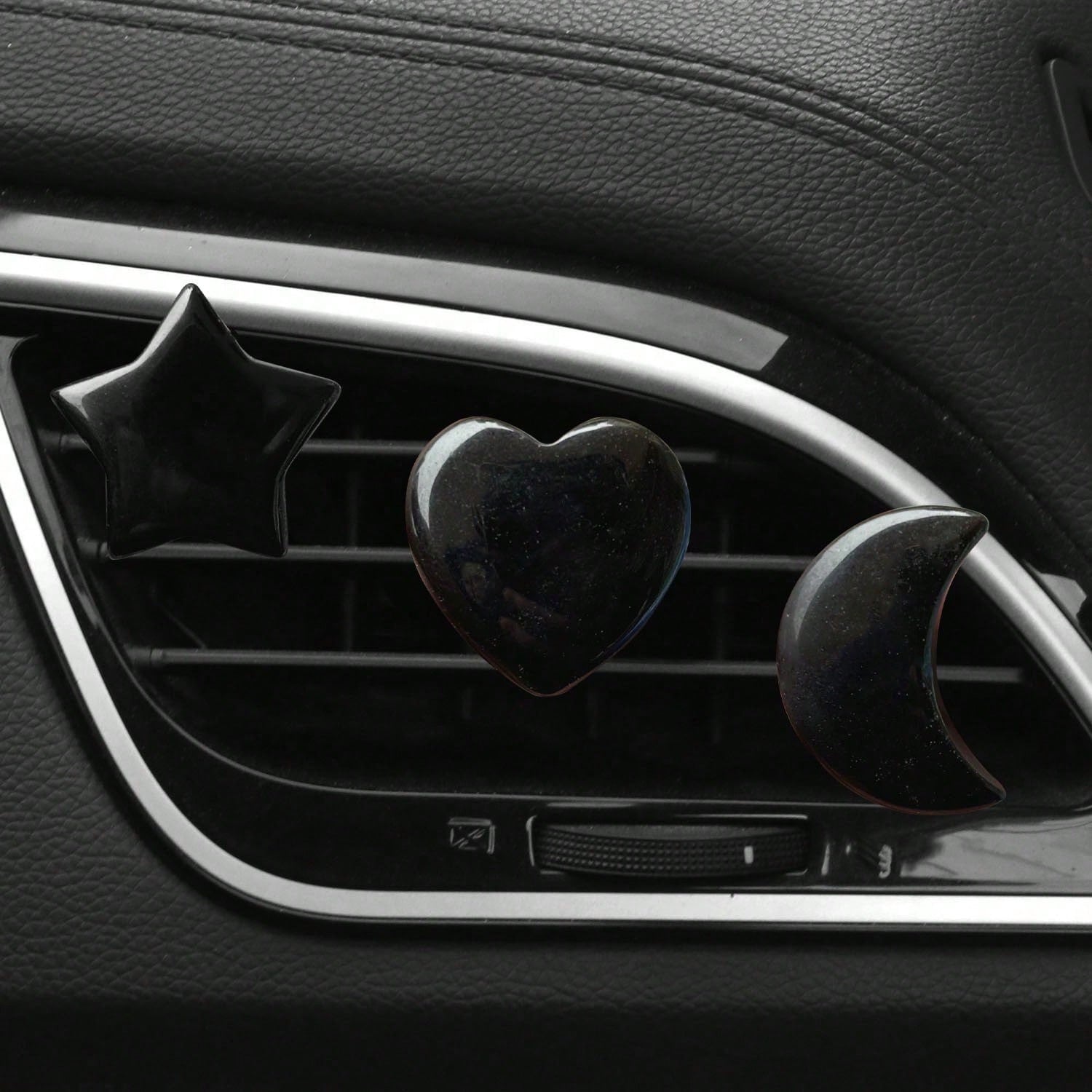 3pcs Natural Crystal Crescent Moon, Star, Heart Shaped Car Air Vent Clip Decor, Natural Stone Decoration Accessories For Car Air Conditioning Outlet