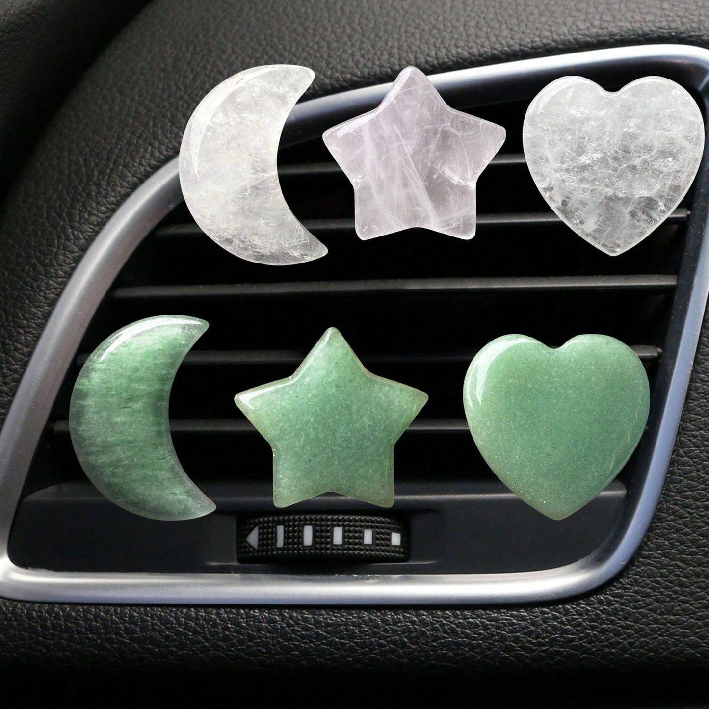 3pcs Natural Crystal Crescent Moon, Star, Heart Shaped Car Air Vent Clip Decor, Natural Stone Decoration Accessories For Car Air Conditioning Outlet
