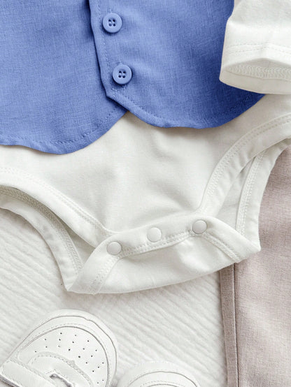 3pcs Newborn Baby Boy Collegiate Style Cute Casual Vest Jacket, Pants And Bow Tie Romper Set,Kids