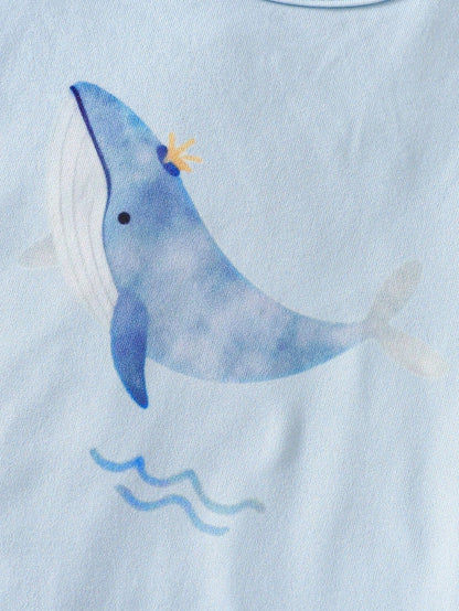 3pcs Newborn Short Sleeve Footie Pajamas Set, Blue Striped, Apricot, Light Blue Whale Print, Casual Comfortable Homewear Sleepwear, Suitable For Summer Outdoor Wear