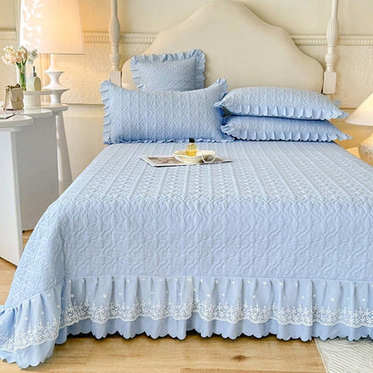 3pcs Princess Style Bedspread Set(1*Bedspread + 2*Pillowcases, Without Core), Suitable For All Seasons And Hand Washable, French Princess Bedspread Set