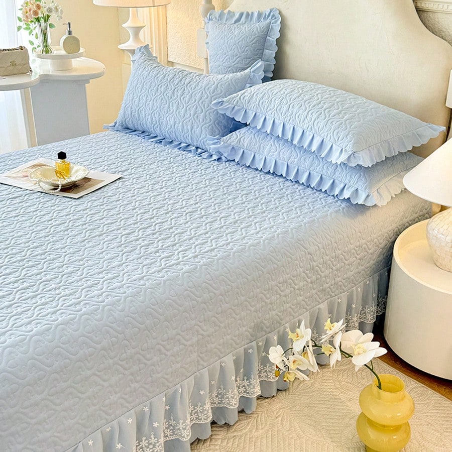 3pcs Princess Style Bedspread Set(1*Bedspread + 2*Pillowcases, Without Core), Suitable For All Seasons And Hand Washable, French Princess Bedspread Set