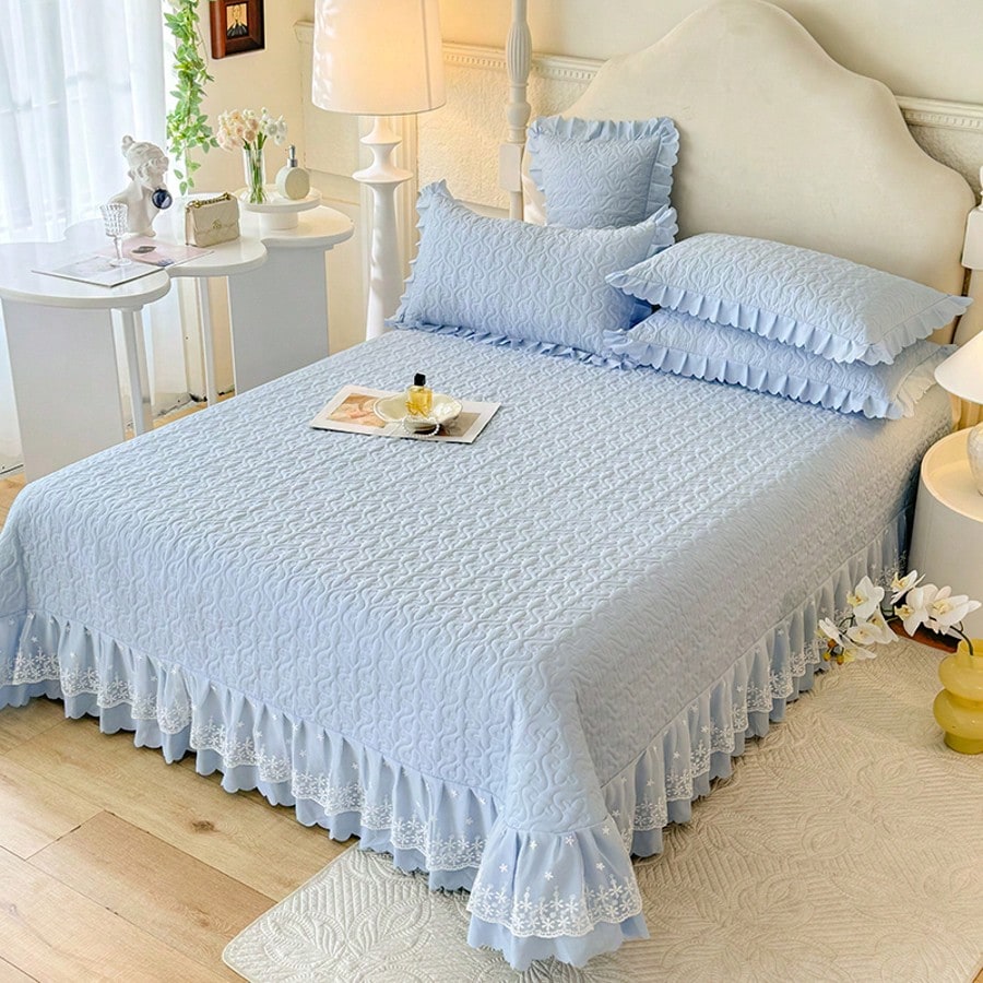 3pcs Princess Style Bedspread Set(1*Bedspread + 2*Pillowcases, Without Core), Suitable For All Seasons And Hand Washable, French Princess Bedspread Set