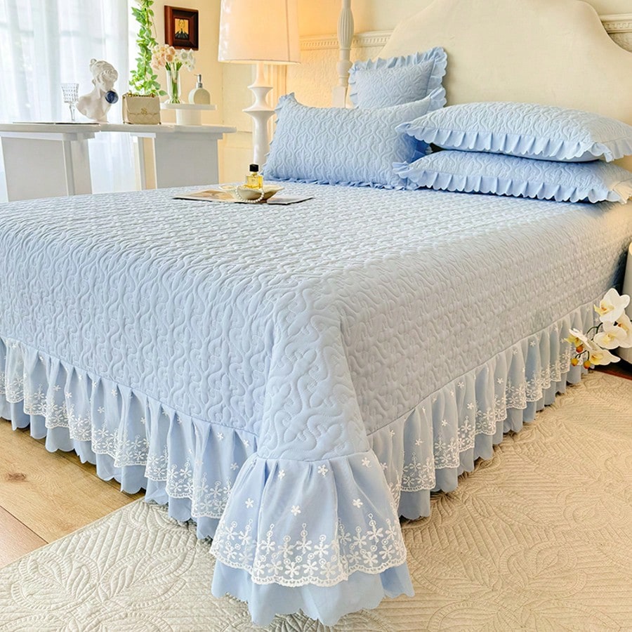3pcs Princess Style Bedspread Set(1*Bedspread + 2*Pillowcases, Without Core), Suitable For All Seasons And Hand Washable, French Princess Bedspread Set