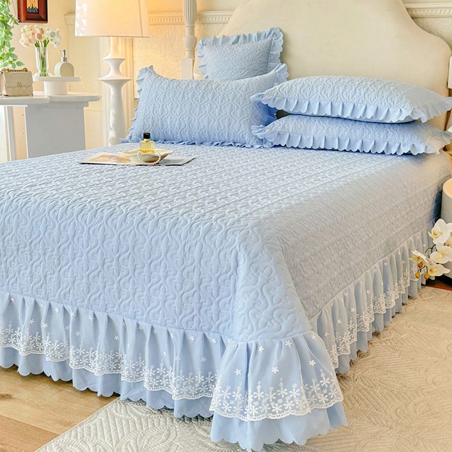 3pcs Princess Style Bedspread Set(1*Bedspread + 2*Pillowcases, Without Core), Suitable For All Seasons And Hand Washable, French Princess Bedspread Set