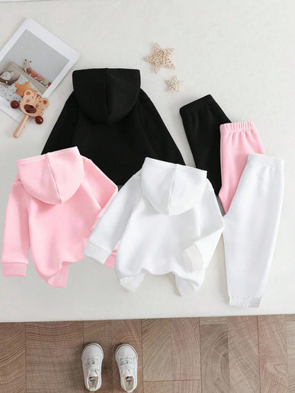 3pcs/Set Baby Girls Fall Clothes,Cute Glitter Heart Dandelion Graphic Hoodie&Sweatpants Outfit,White Autumn Family Matching Pink Black Winter Set