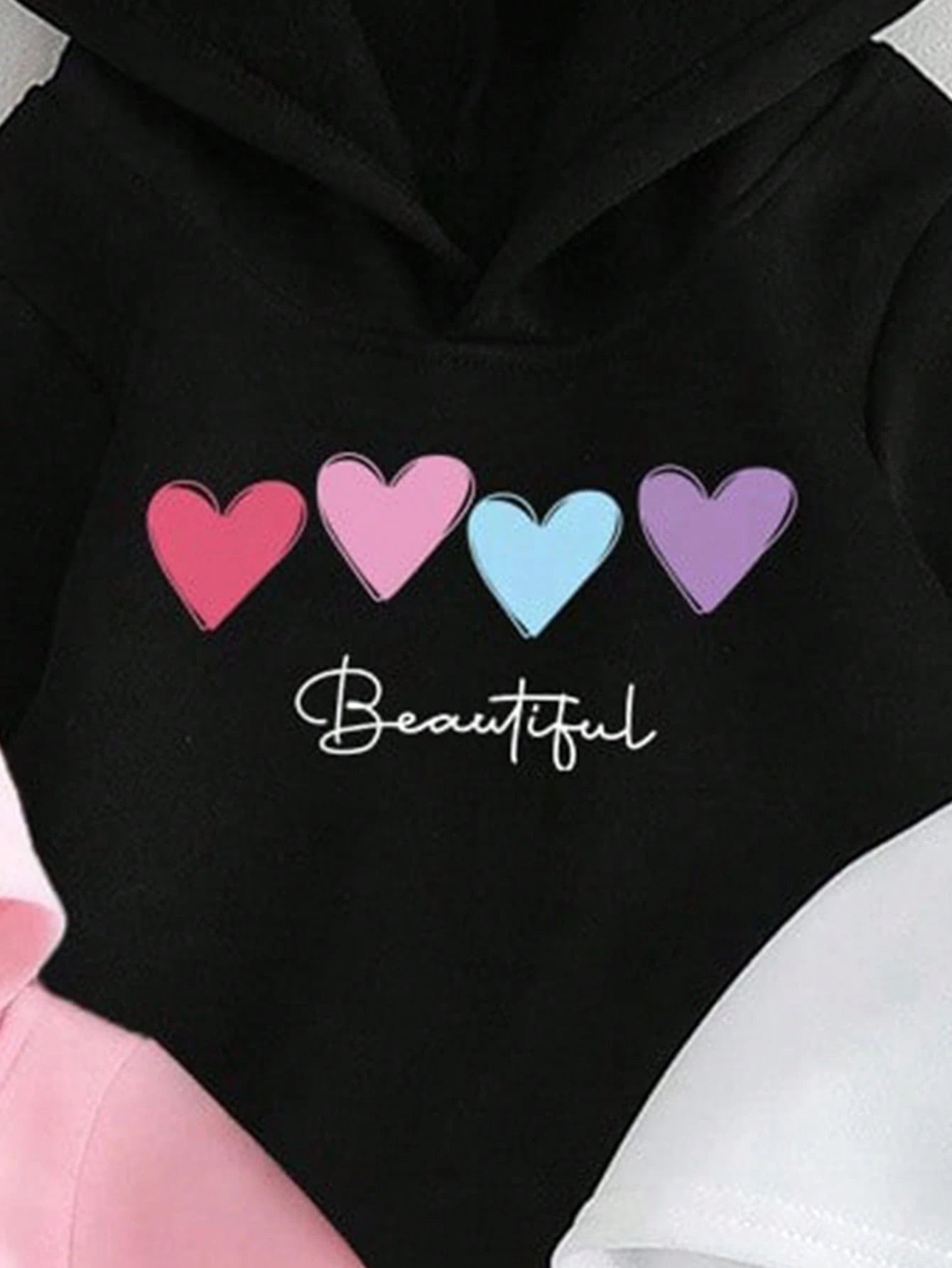 3pcs/Set Baby Girls Fall Clothes,Cute Glitter Heart Dandelion Graphic Hoodie&Sweatpants Outfit,White Autumn Family Matching Pink Black Winter Set