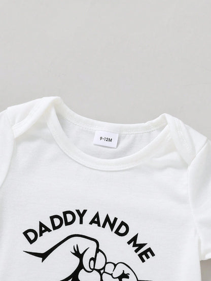3pcs/Set Casual Cute Baby Boy Outfit, Soft Breathable Bodysuit Set With Letter & Gesture Graphics, Drawstring, Pants And Hat, Suitable For Casual, Daily, Vacation, Party