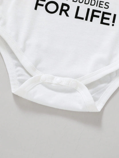 3pcs/Set Casual Cute Baby Boy Outfit, Soft Breathable Bodysuit Set With Letter & Gesture Graphics, Drawstring, Pants And Hat, Suitable For Casual, Daily, Vacation, Party