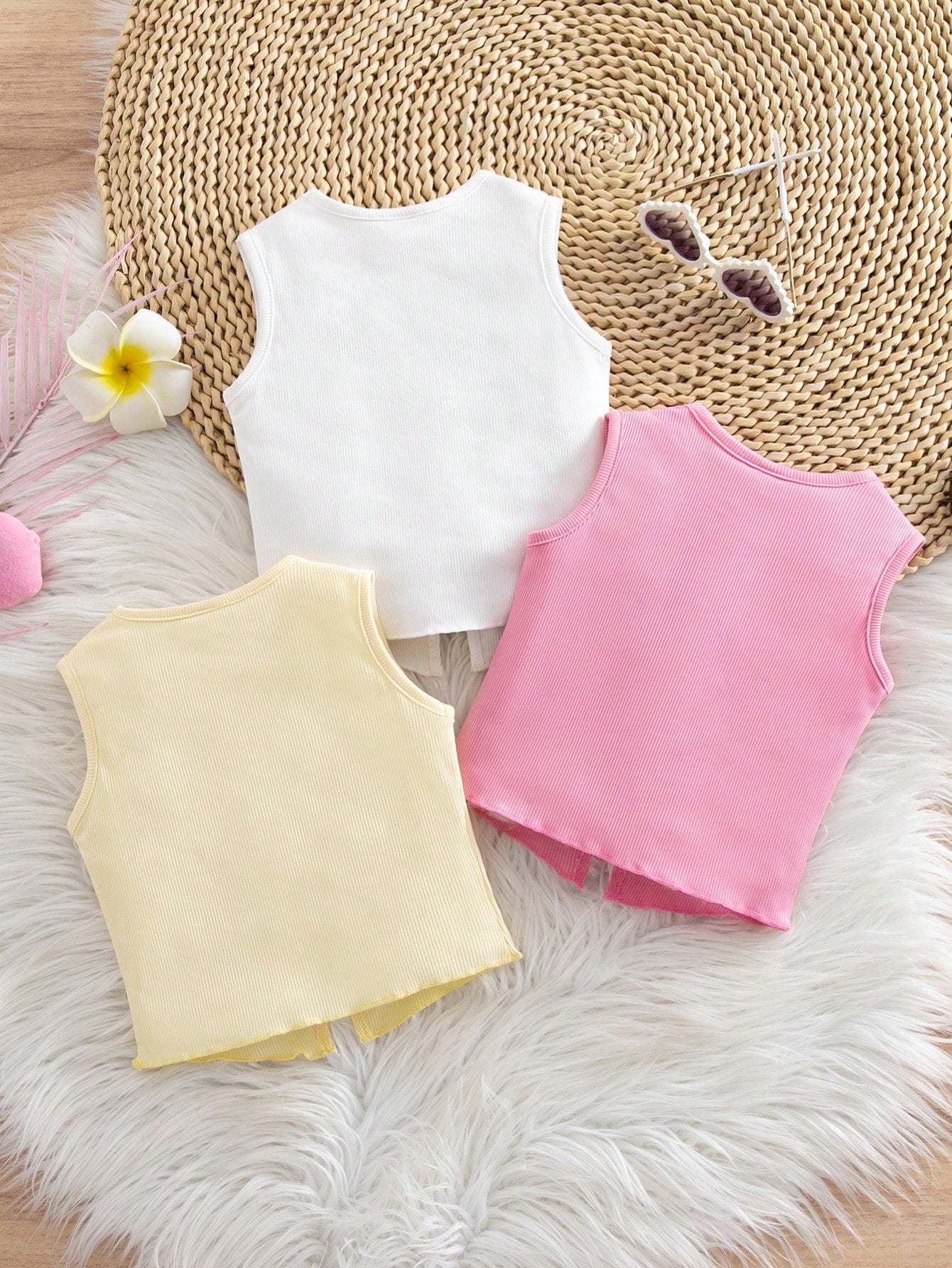 3pcs/Set Girls Sweet Stylish Casual 3D Bow Dopamine Versatile Knit Sleeveless Tank Tops
