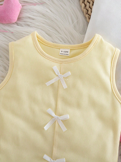 3pcs/Set Girls Sweet Stylish Casual 3D Bow Dopamine Versatile Knit Sleeveless Tank Tops