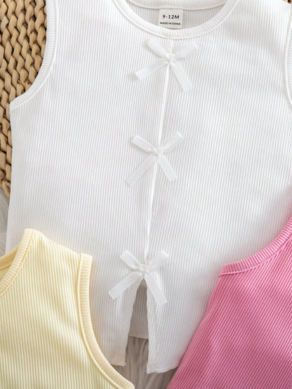 3pcs/Set Girls Sweet Stylish Casual 3D Bow Dopamine Versatile Knit Sleeveless Tank Tops