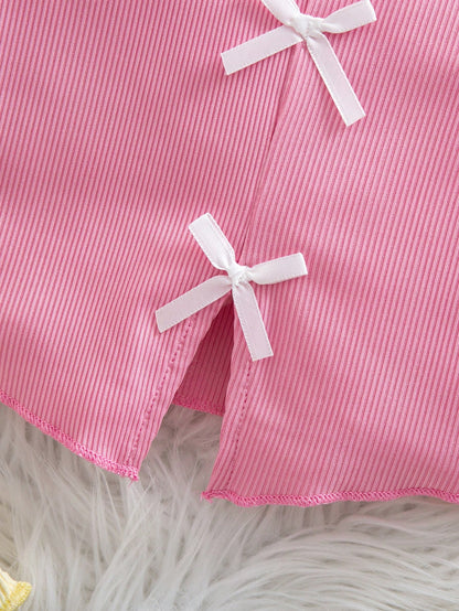 3pcs/Set Girls Sweet Stylish Casual 3D Bow Dopamine Versatile Knit Sleeveless Tank Tops