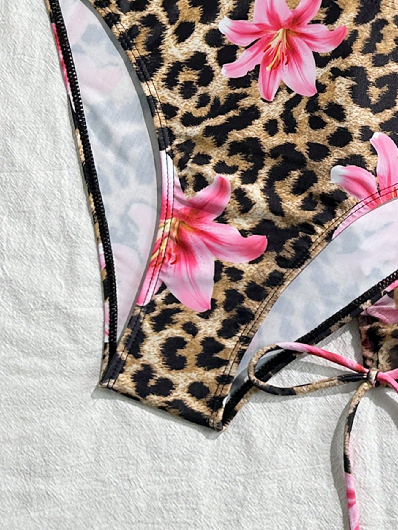 3pcs/Set Women's Sexy Leopard Print Halter Triangle Top, Mesh Sarong And Self-Tie Side Bikini Swimsuit For Summer Beach Vacation