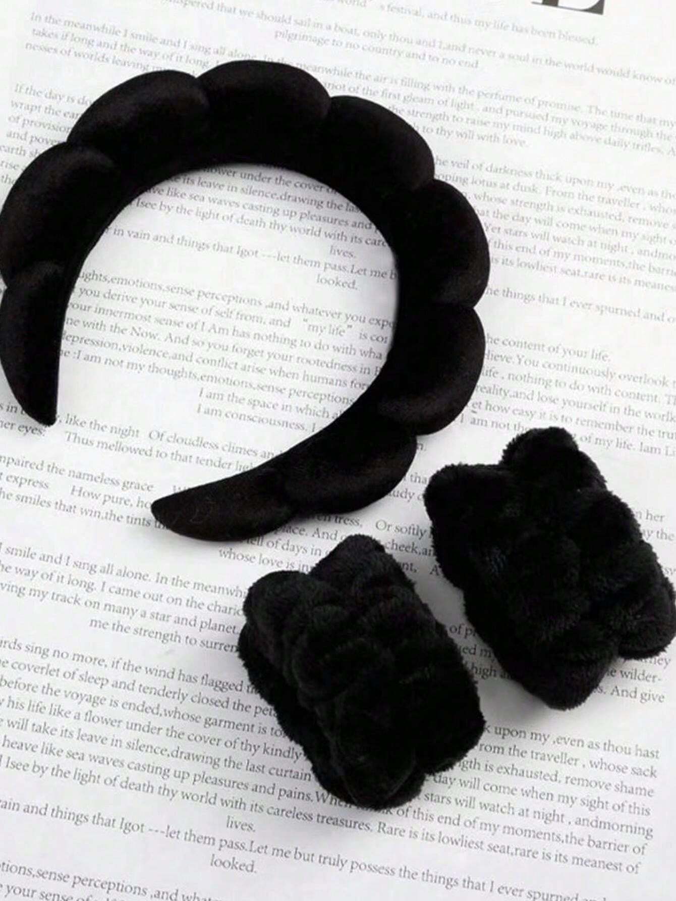 3pcs Solid Bath Headband & Bath Wrist Band Set Home Bathroom Decor Fall Decor Back To School Hair Accessories