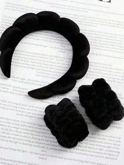 3pcs Solid Bath Headband & Bath Wrist Band Set Home Bathroom Decor Fall Decor Back To School Hair Accessories