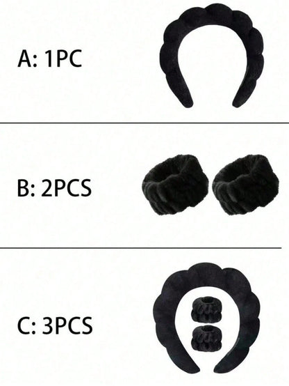 3pcs Solid Bath Headband & Bath Wrist Band Set Home Bathroom Decor Fall Decor Back To School Hair Accessories