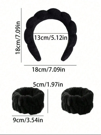 3pcs Solid Bath Headband & Bath Wrist Band Set Home Bathroom Decor Fall Decor Back To School Hair Accessories