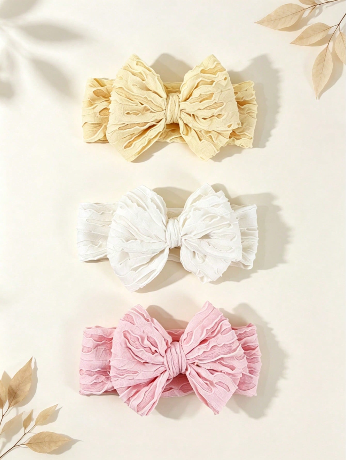 3pcs Solid Color Hollow Bow Newborn Headband Set, Cute Soft Elastic Princess Headband For Photo Props, Gift, Girls Hair Accessories