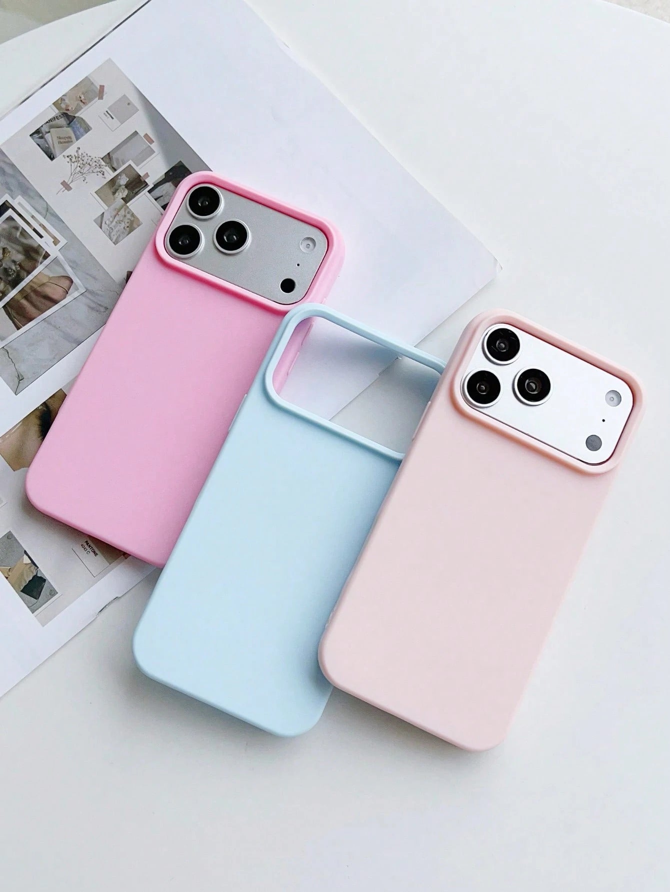 3pcs Solid Color Soft Silicone Large Hole Full Coverage Straight Edge Phone Case, Apple Smartphone Protective Cover, Cute Dopamine Color Phone Case, Compatible With IPhone16promax 16 16plus 16pro 15 1