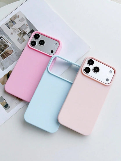 3pcs Solid Color Soft Silicone Large Hole Full Coverage Straight Edge Phone Case, Apple Smartphone Protective Cover, Cute Dopamine Color Phone Case, Compatible With IPhone16promax 16 16plus 16pro 15 1