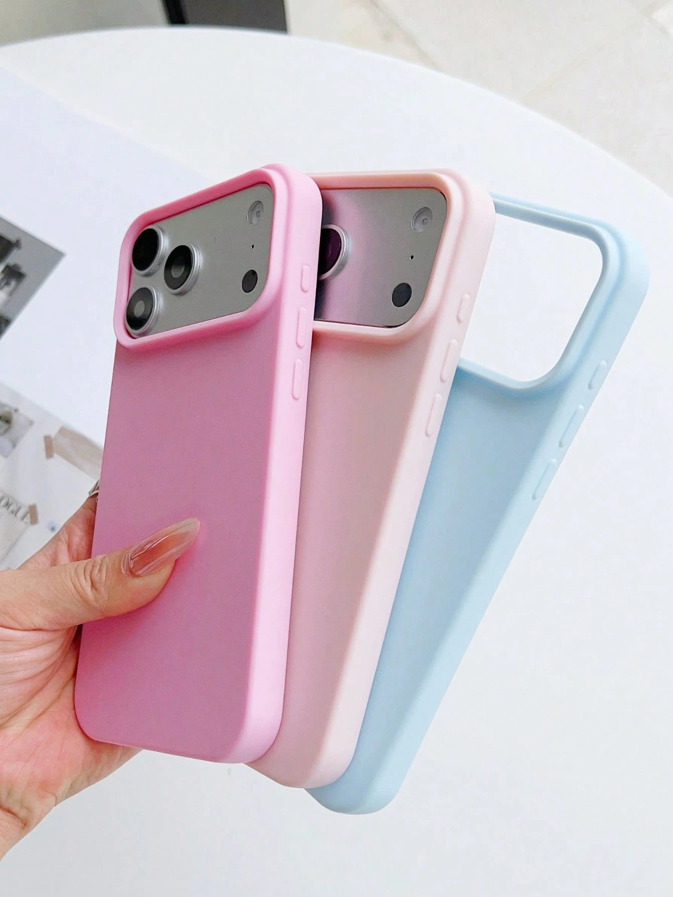 3pcs Solid Color Soft Silicone Large Hole Full Coverage Straight Edge Phone Case, Apple Smartphone Protective Cover, Cute Dopamine Color Phone Case, Compatible With IPhone16promax 16 16plus 16pro 15 1