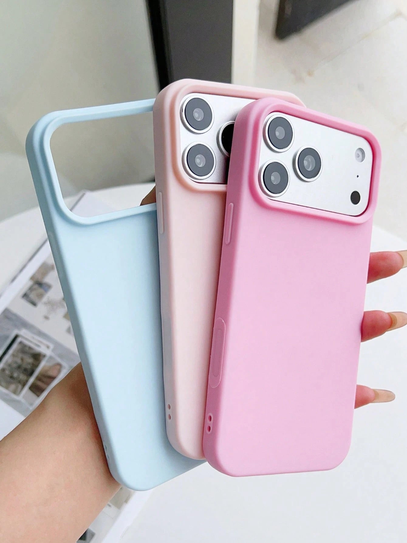 3pcs Solid Color Soft Silicone Large Hole Full Coverage Straight Edge Phone Case, Apple Smartphone Protective Cover, Cute Dopamine Color Phone Case, Compatible With IPhone16promax 16 16plus 16pro 15 1