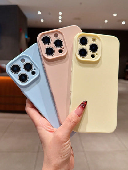 3pcs Solid Color Soft Silicone Large Hole Full Coverage Straight Edge Phone Case, Apple Smartphone Protective Cover, Cute Dopamine Color Phone Case, Compatible With IPhone16promax 16 16plus 16pro 15 1