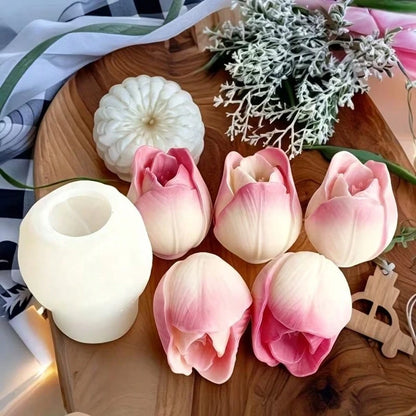 3pcs Tulip 3D Floral Silicone Mold Set- Handmade Candle, Soap, Resin Clay, Plaster Casting Molds For Home Decor, Great For Birthday, Valentine's Day, Mother's Day, Christmas, Wedding Gifts, Candle Ma
