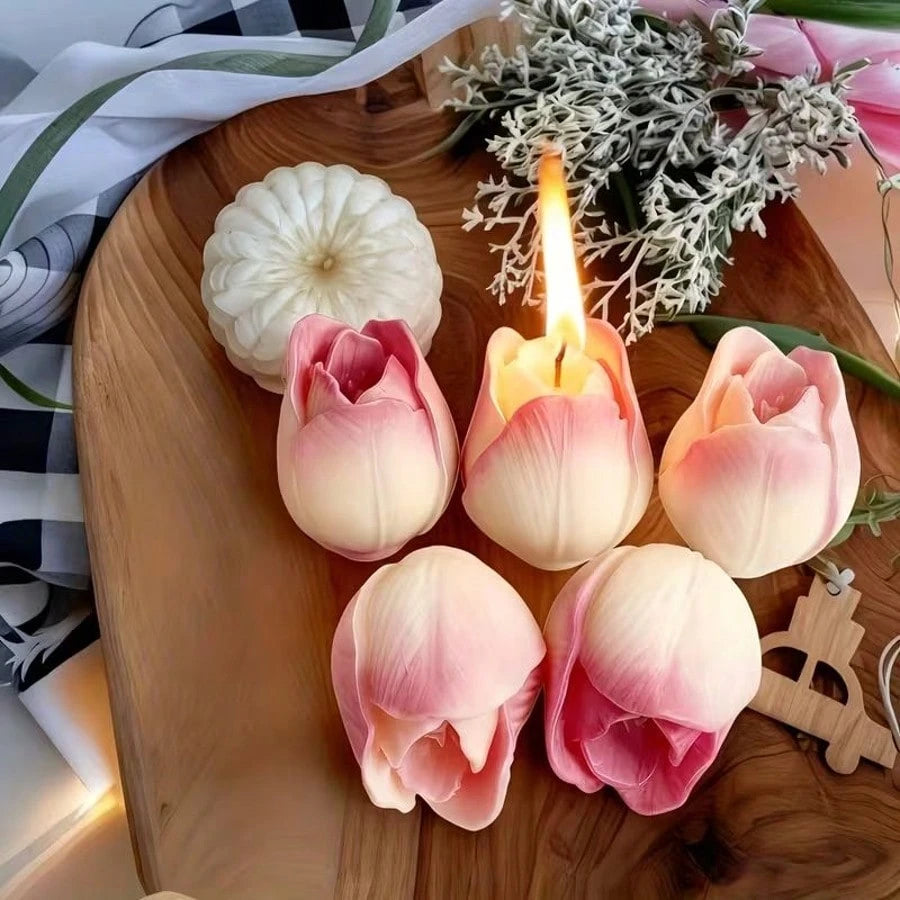 3pcs Tulip 3D Floral Silicone Mold Set- Handmade Candle, Soap, Resin Clay, Plaster Casting Molds For Home Decor, Great For Birthday, Valentine's Day, Mother's Day, Christmas, Wedding Gifts, Candle Ma