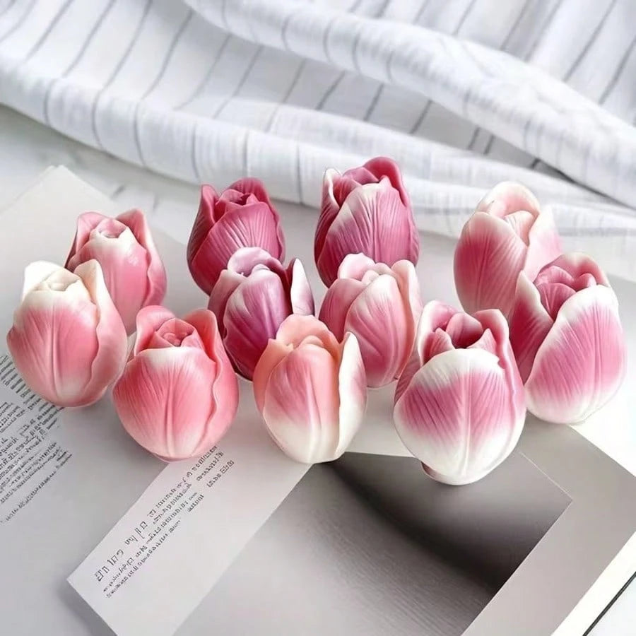 3pcs Tulip 3D Floral Silicone Mold Set- Handmade Candle, Soap, Resin Clay, Plaster Casting Molds For Home Decor, Great For Birthday, Valentine's Day, Mother's Day, Christmas, Wedding Gifts, Candle Ma