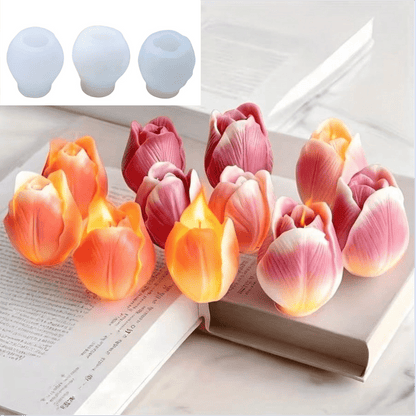 3pcs Tulip 3D Floral Silicone Mold Set- Handmade Candle, Soap, Resin Clay, Plaster Casting Molds For Home Decor, Great For Birthday, Valentine's Day, Mother's Day, Christmas, Wedding Gifts, Candle Ma