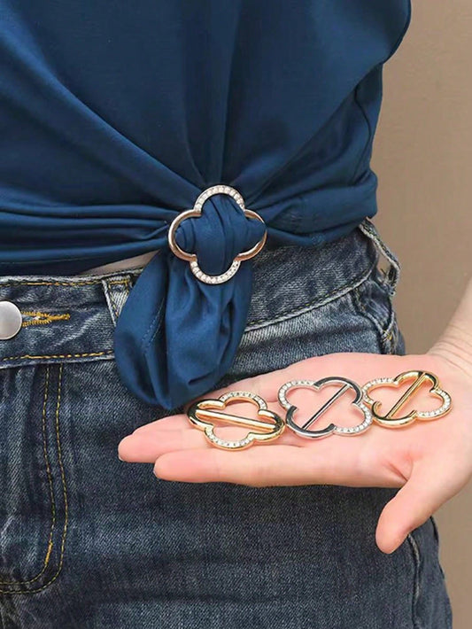3pcs Women's Metal Shirt Collar Clips, Scarf Buckle, And Belt Buckle Fashion Accessories Set (2 Gold, 1 Silver) Fashionable Brooch