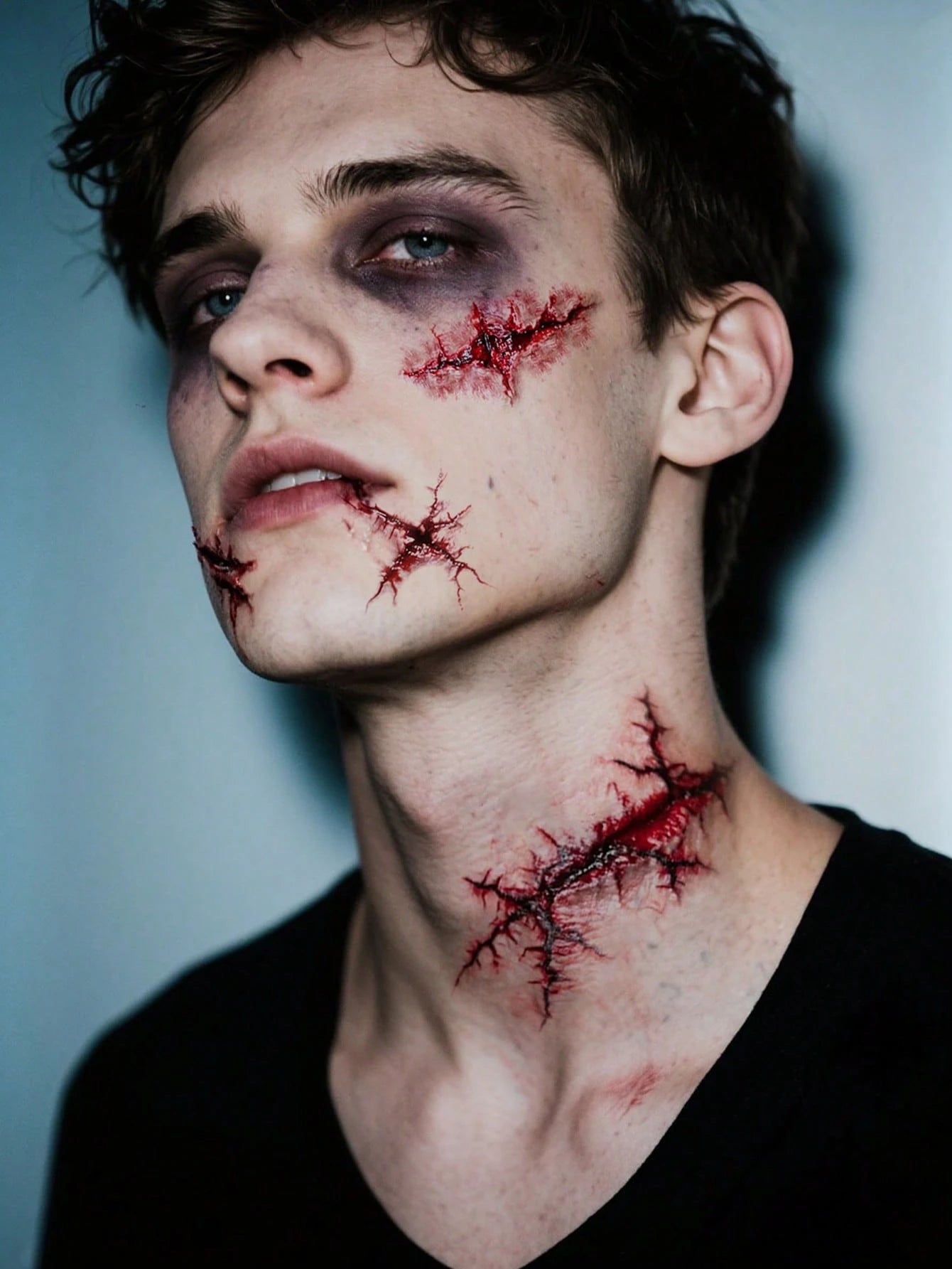3pcs Y2K Boys & Girls Red Halloween Scar Tattoo Stickers, Suitable For Face, Neck, Arms And Body Parts
